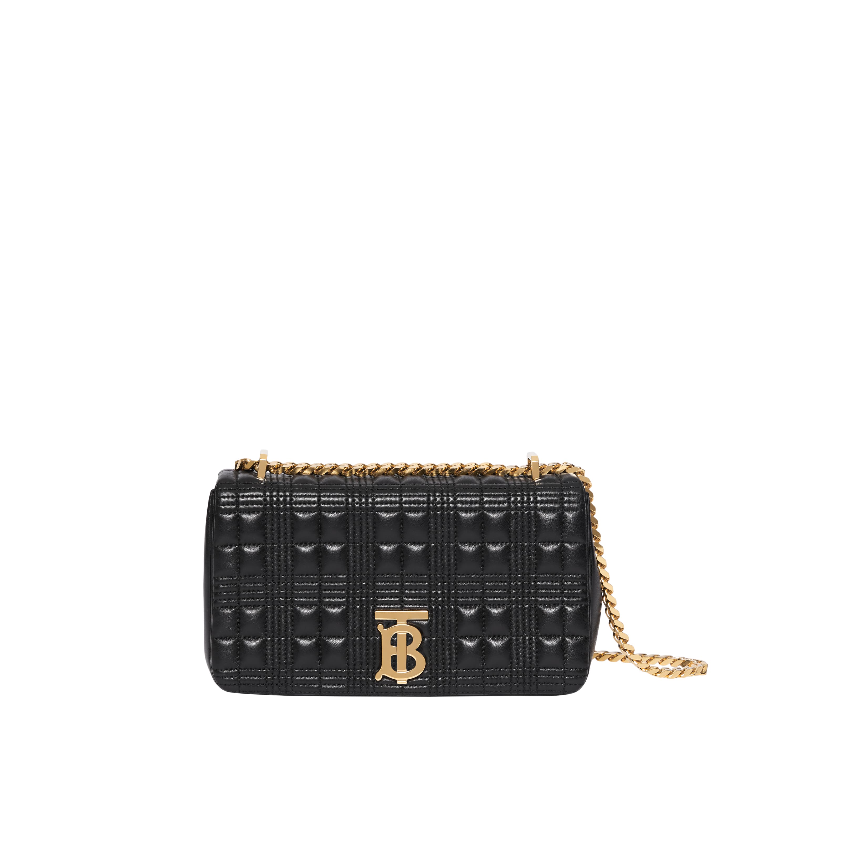 黑色羔羊皮飾金釦Lola包。NT$55,000(BURBERRY提供)