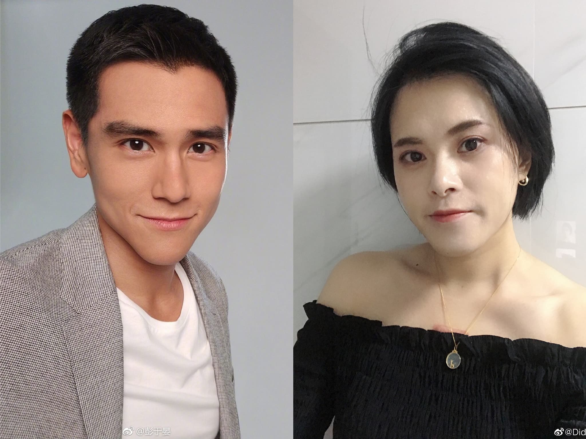 脫下防護衣的陳佳鳳(右)跟彭于晏(左)還真有點兄妹臉。(翻攝自彭于晏/陳佳鳳微博)