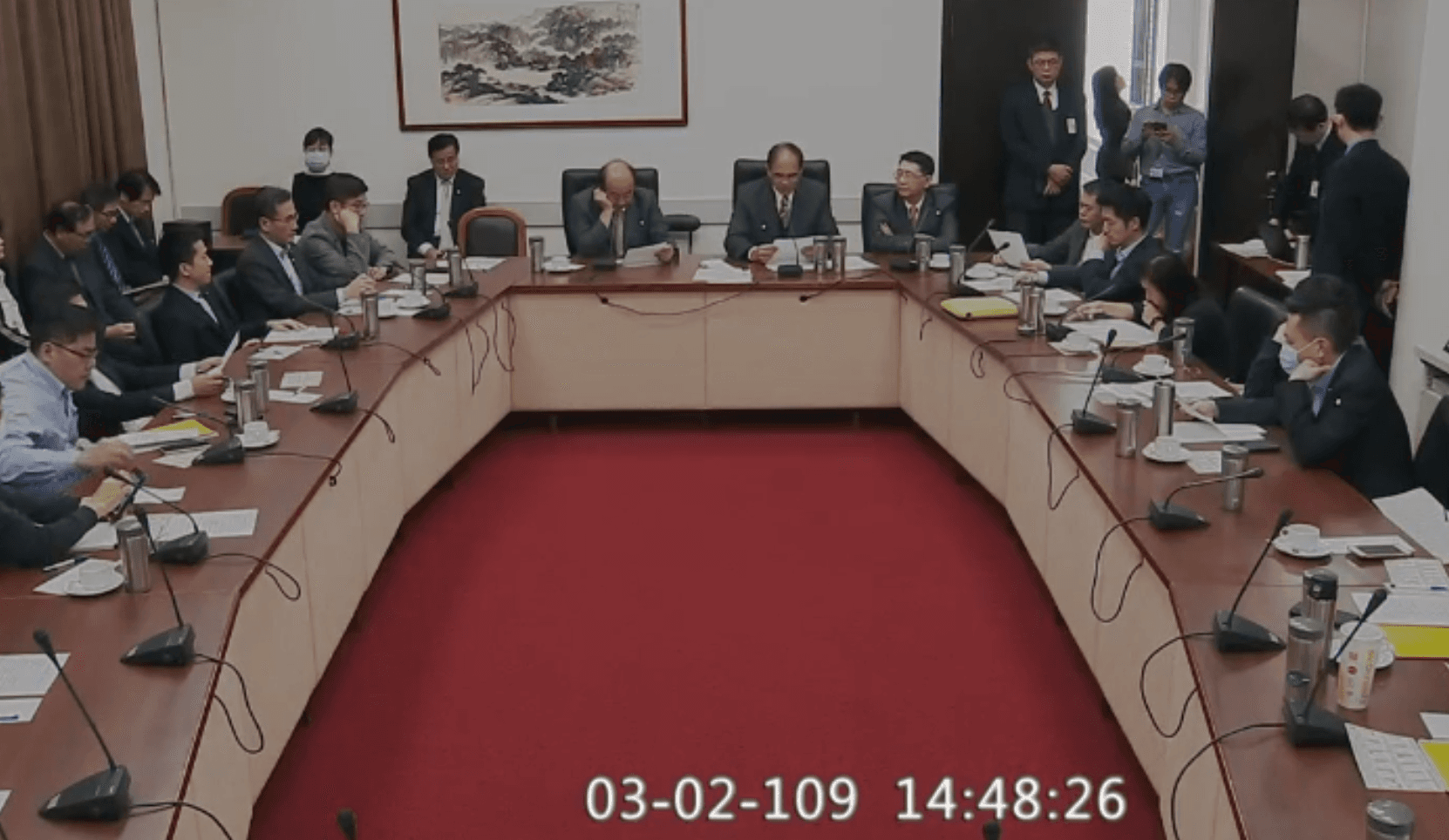 立法院長游錫堃今針對防疫特別預算召集朝野黨團協商。(翻攝自立法院iVod轉播系統)
