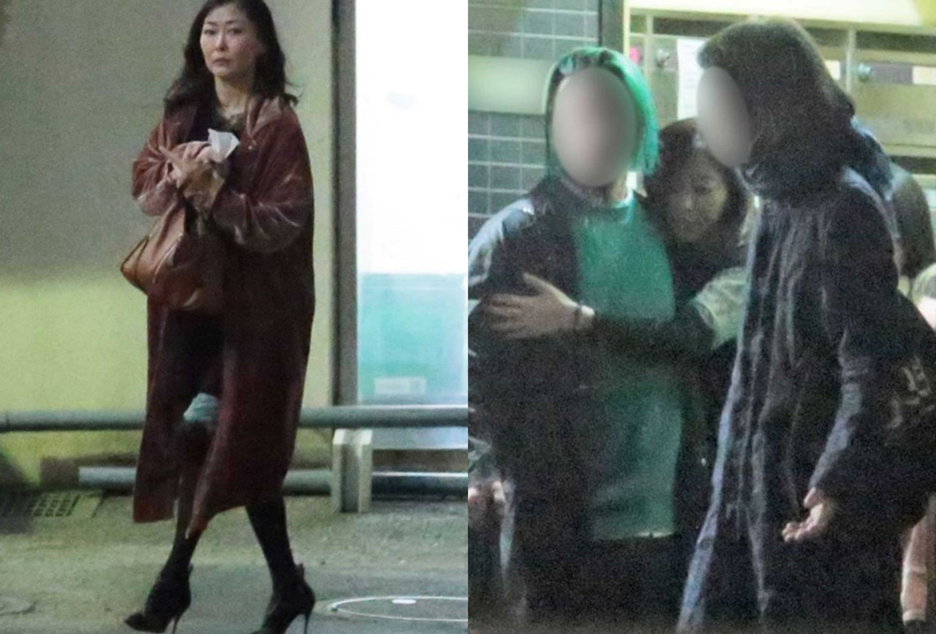 中山美穗被日本媒體捕捉,半夜至酒吧續攤後狂飲,直至清晨才搖晃從店內走出。(翻攝《女性SEVEN》)