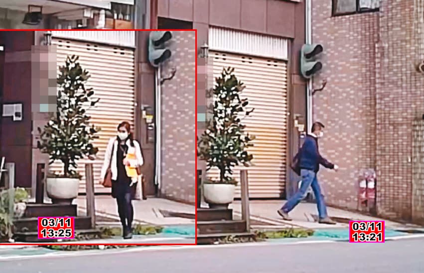王浩每次結束幽會、步出華廈時,都會向左走,到停車場牽車。陳淑娟(左圖)確認王浩取車後才離開華廈,並向右走,繞到後方巷弄會合。