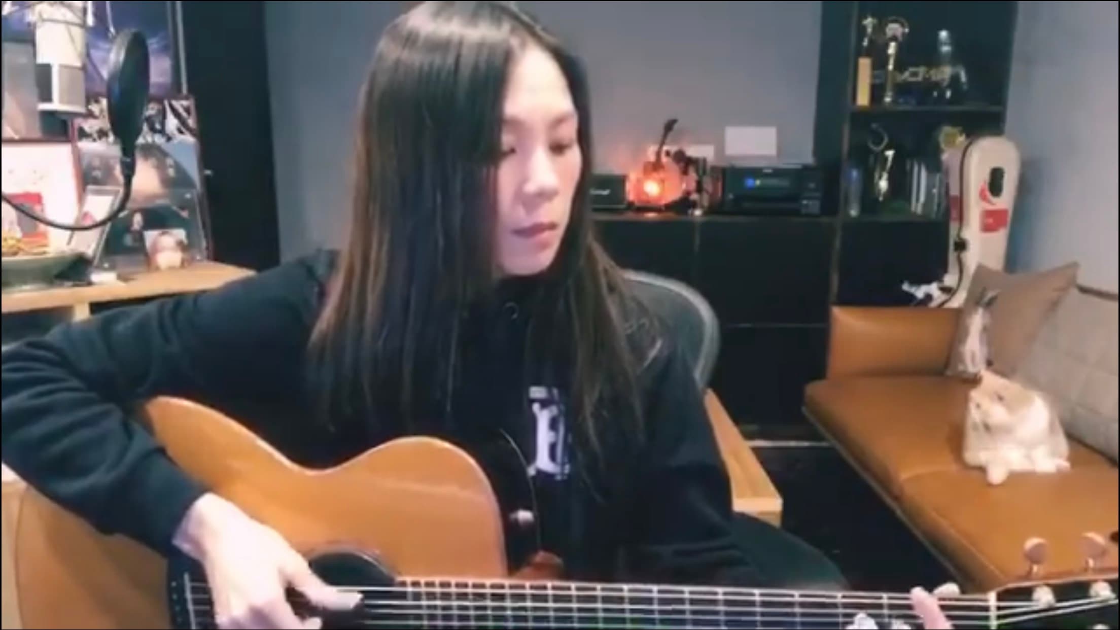 蔡健雅以直播方式與歌迷互動,後方的愛貓相當吸睛。(翻攝自蔡健雅臉書)