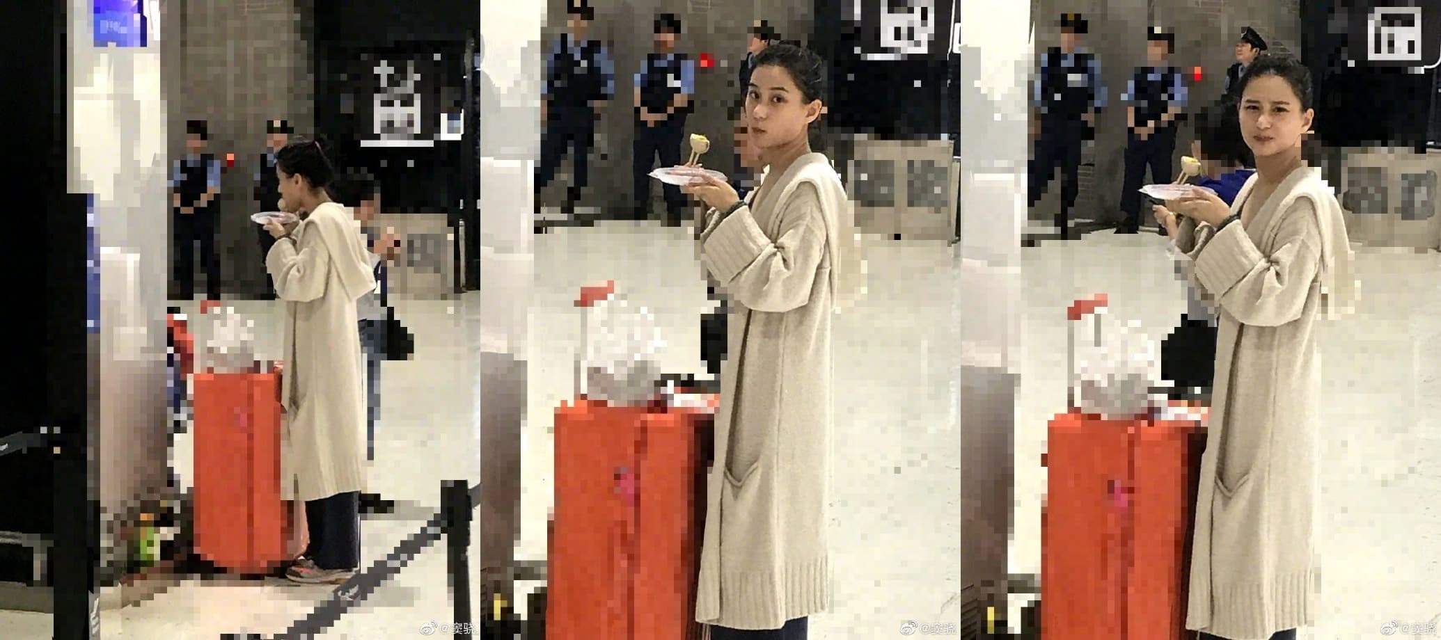 竇驍拍下女友何超蓮吃相,她發現被偷拍露出可愛表情。(翻攝自竇驍微博)