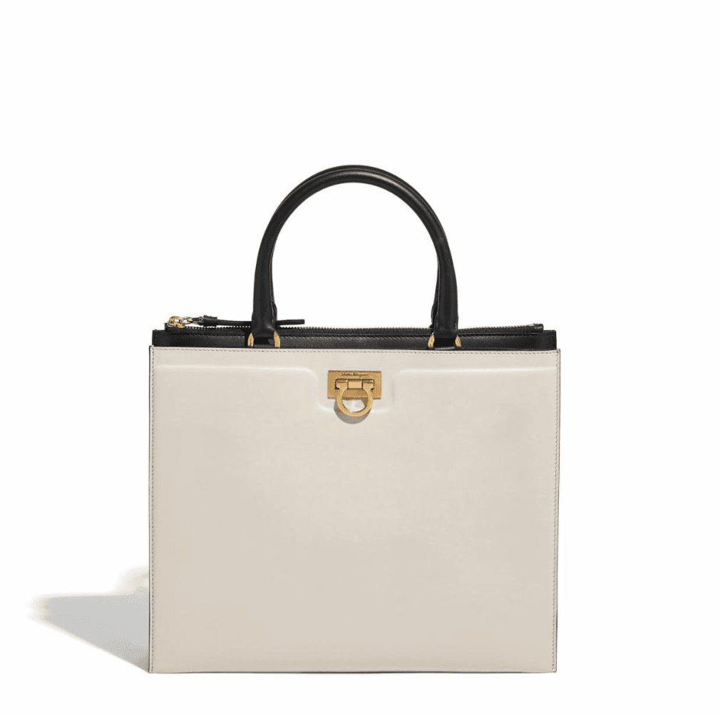 TRIFOLIO黑白色牛皮提包(附肩背帶)。NT$83,900(Salvatore Ferragamo提供)