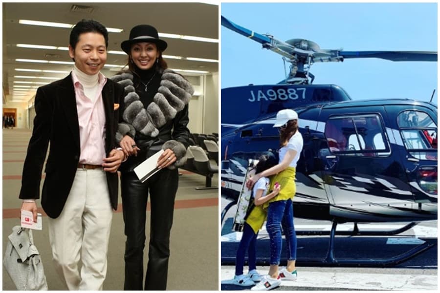 神田宇乃(左圖右)和億萬富翁老公西村拓郎結婚14年樂當貴婦,她還曾動用老公的私人直升機(右圖)帶女兒去上小提琴課。(左圖翻攝日本體育報,右圖翻攝神田宇乃IG)