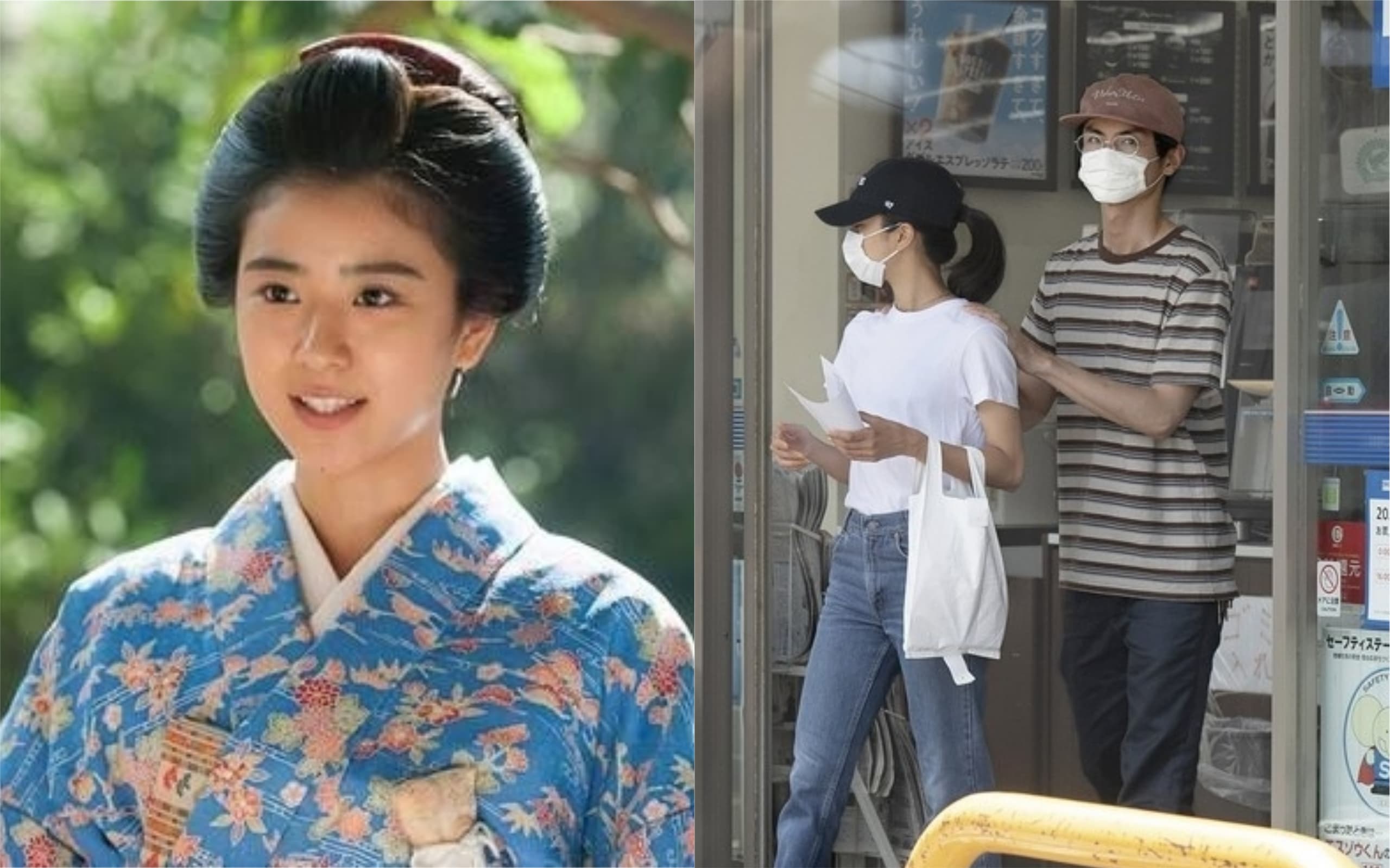 黑島結菜（左）曾演出NHK大河劇《花燃》，與劇中老公高良健吾假戲真做。（左圖翻攝NHK，右圖翻攝《FRIDAY》周刊）