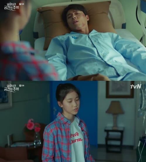 李蕊(下圖)在韓劇《阿爾罕布拉宮的回憶》飾演朴信惠的妹妹,古靈精怪的個性每次都讓玄彬講到頭疼。(翻攝自tvN畫面)