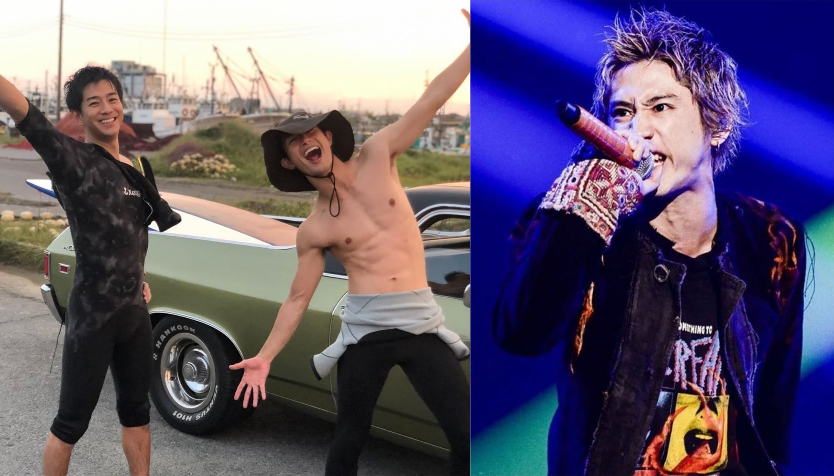 三浦翔平(左圖左)和三浦春馬兩人經常相約去衝浪,「ONE OK ROCK」主唱Taka(右圖)也是三浦春馬同經紀公司的好友。(左圖翻攝三浦翔平Instagram,右圖翻攝Taka Instagram)