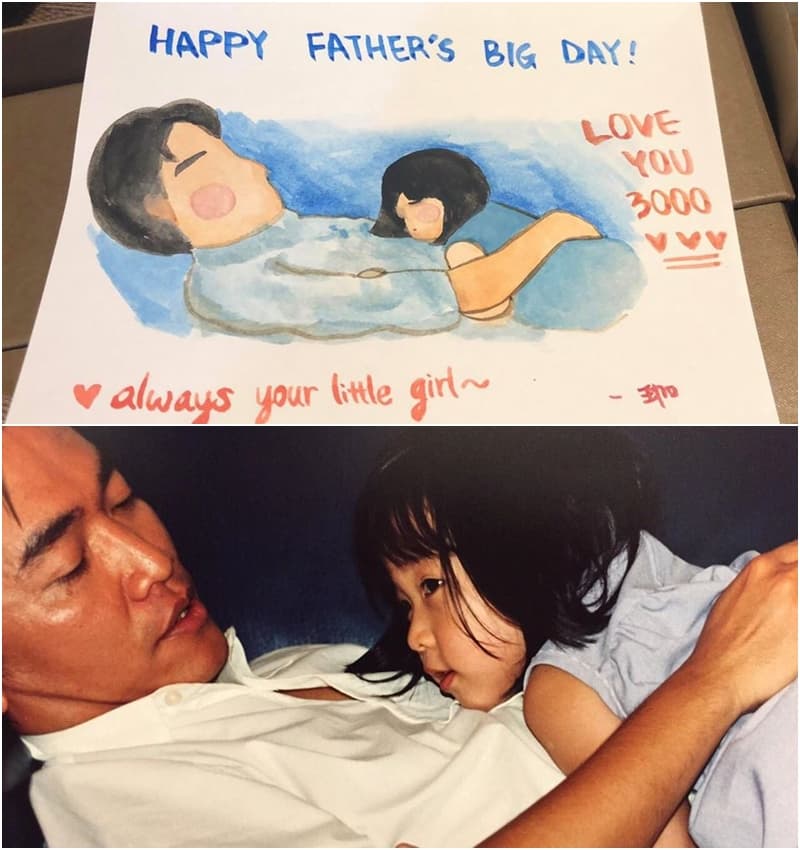 吳宗憲曬出舊照比對,曝光了三女兒的正面照。(合成圖,翻攝自吳宗憲臉書)