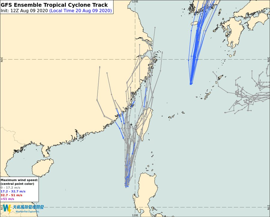 美國(GFS)模式的模擬路徑顯示可能直接侵台。(翻攝自彭啟明臉書)