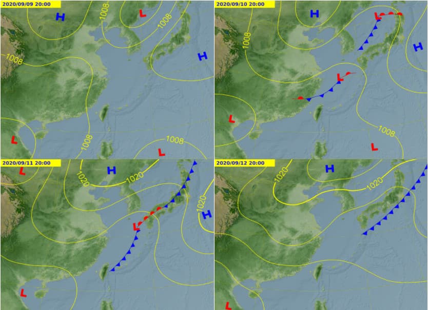 入秋首波鋒面週四來襲，全台有雨。（翻攝自中央氣象局）