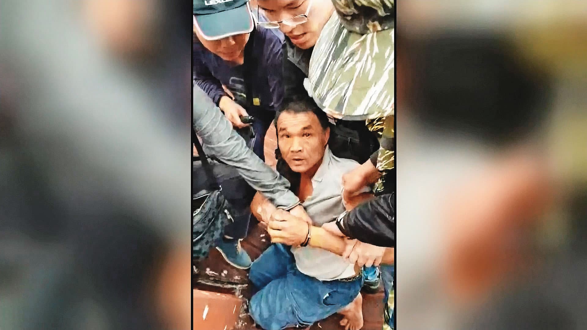 陳忠春被捕時一度揚言自殺,最後被警方制伏。(東森新聞提供)