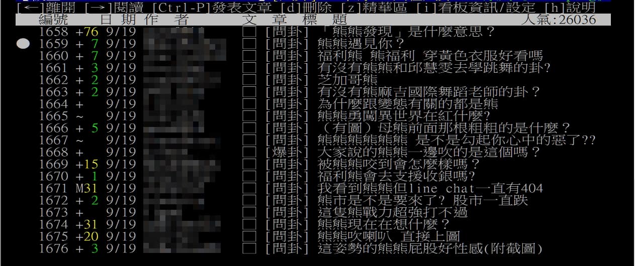 網友用各式問句討論,引起「熊熊之亂」。(翻攝批踢踢)