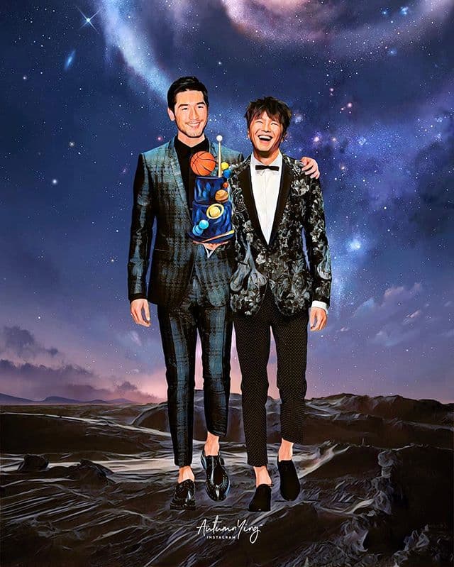 插畫中還有黃鴻升與高以翔的合體照,表示一起演過《天堂來的孩子》的溫暖男孩 ,已在天堂相聚。(翻攝自autumn.ying IG)