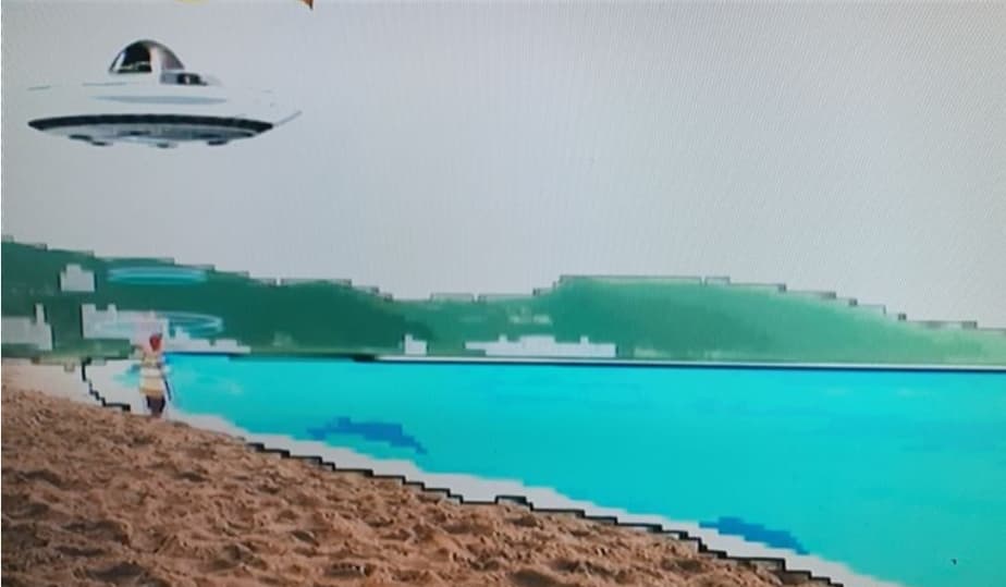 製作單位特地後製飛碟講小鬼載回太空的特效。（翻攝自綜藝玩很大）