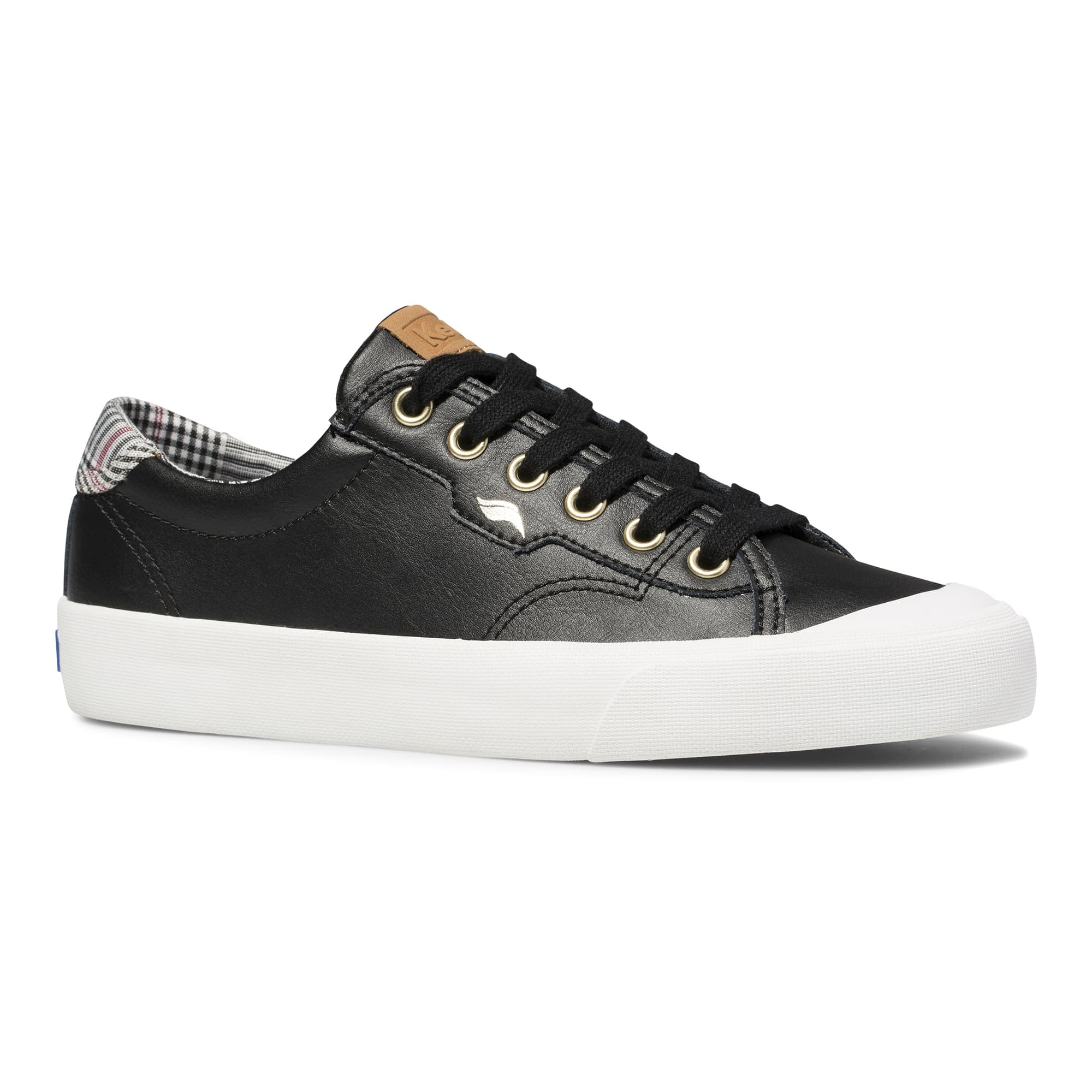 黑拼接格紋皮革CREWKICK休閒鞋 NT$2,890。(Keds提供)