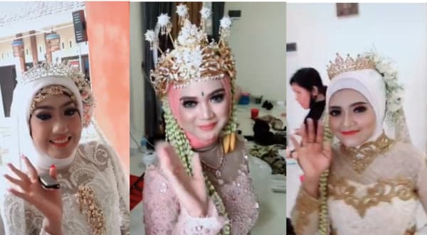 大老婆穿著白色的婚紗、二老婆身穿粉紅色的禮服、三老婆穿著米色的禮服。(翻攝自抖mr_johanesss)
