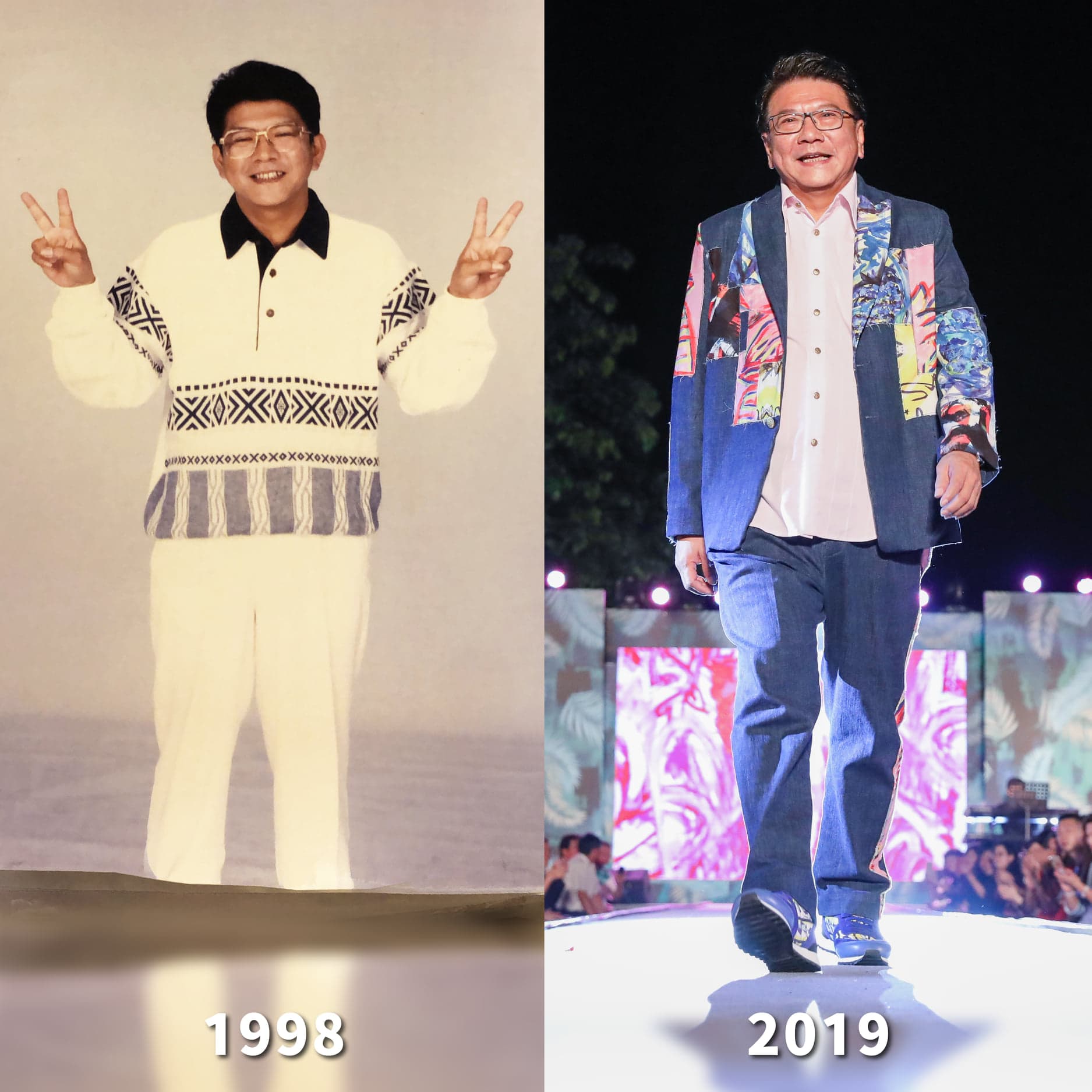 屏東縣長潘孟安也跟上風潮貼出對比圖,笑稱「22年好像沒變,跟往事乾杯!」。(翻攝自潘孟安臉書)
