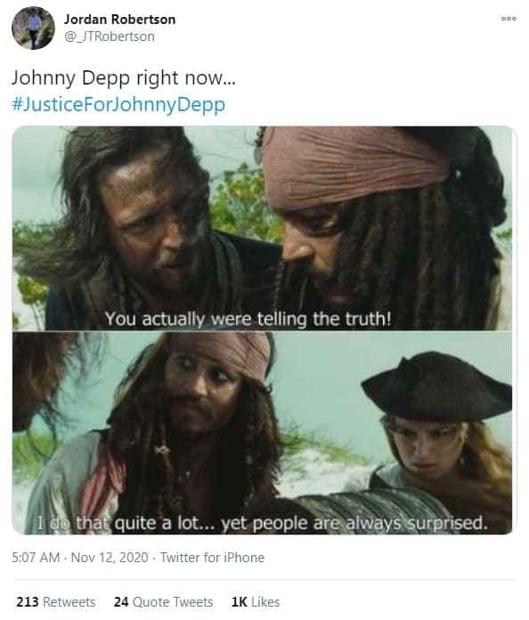 網路上發起「#JusticeforJohnnyDepp」的活動,希望幫強叔討公道。(翻攝自推特)