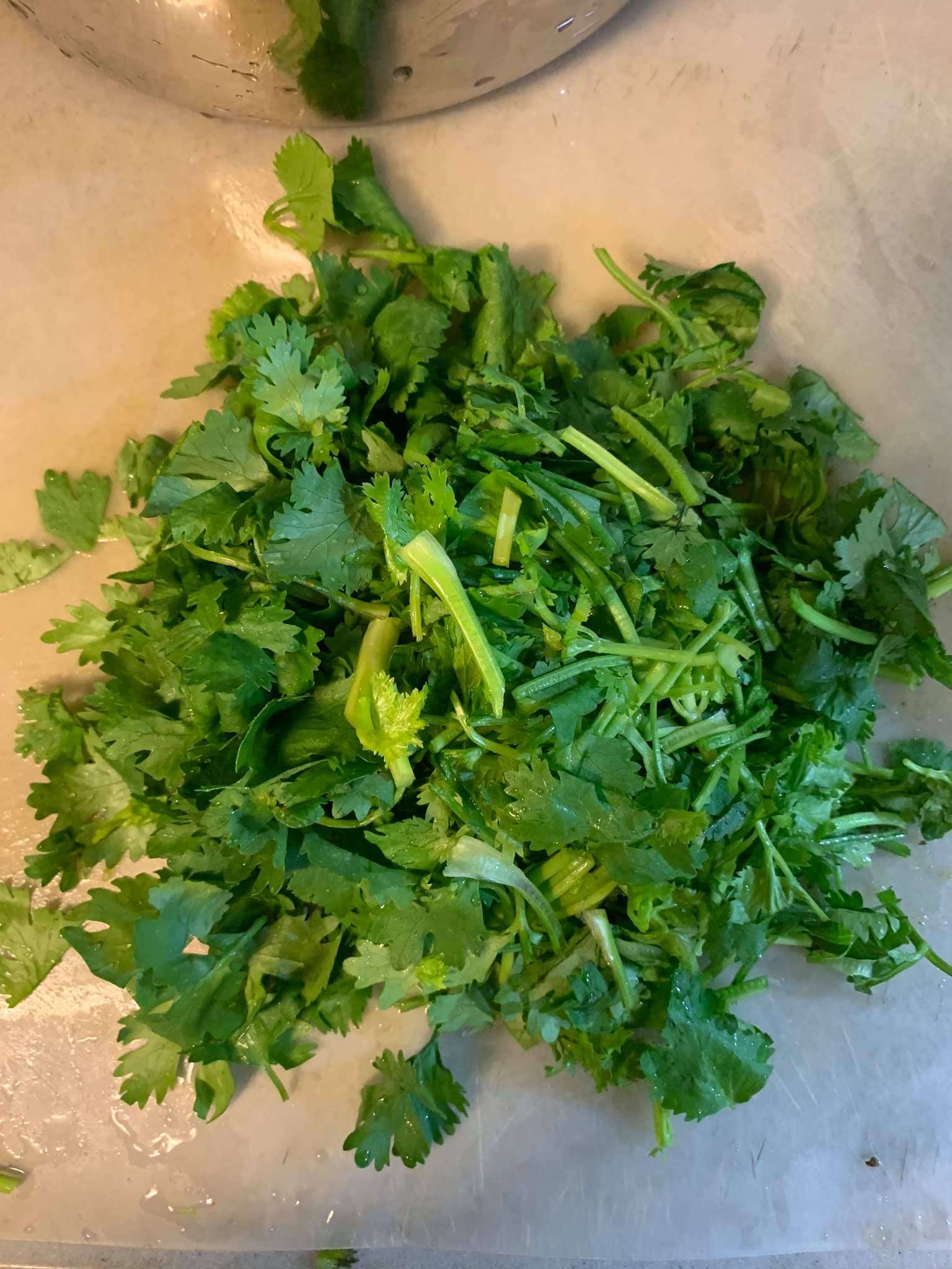 香菜切段。
