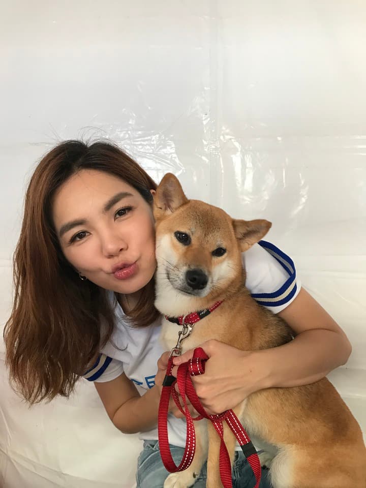 Ella陳嘉樺(左)因為愛犬布丁(右)在家隨處大小便,與老公找上熊爸訓練,改善壞習慣。(翻攝自陳嘉樺IG)