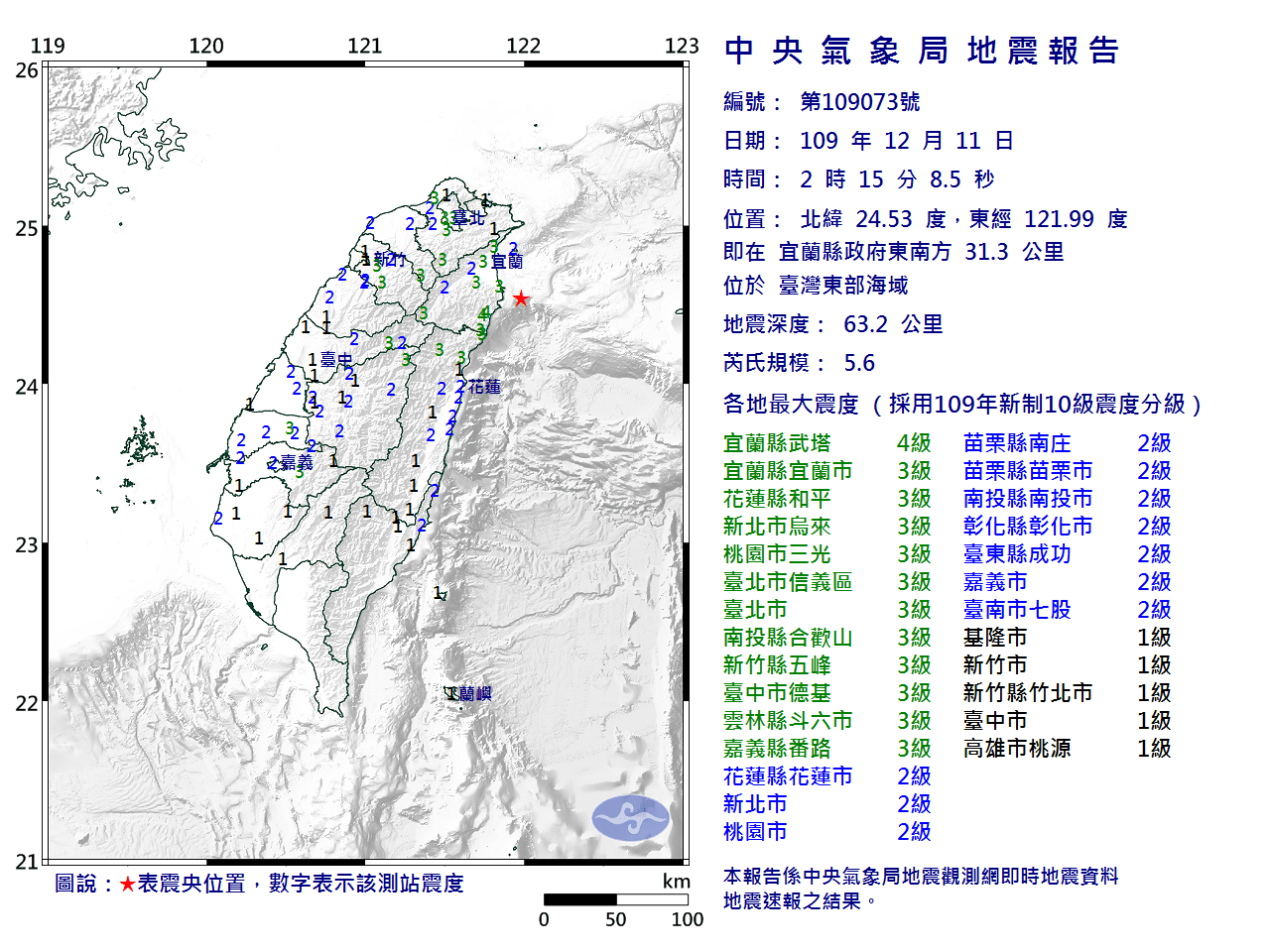 昨日發生一起幾乎全台有感地震。(翻攝自中央氣象局)
