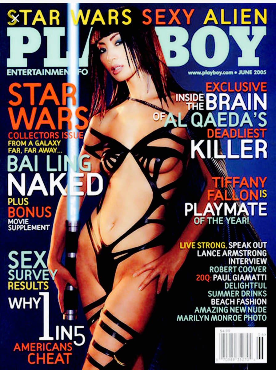 2005年白靈登上花花公子雜誌封面，成為第一位登封的華裔女星。（網路圖片）
