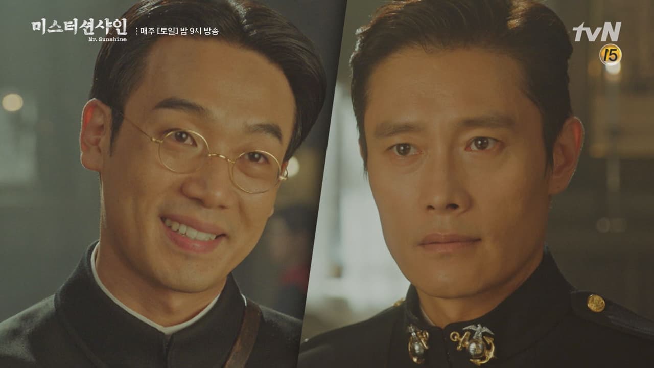 金南喜(左)在《陽光先生》飾演反派日本人,與李炳憲有精彩對手戲。(翻攝自tvN畫面)