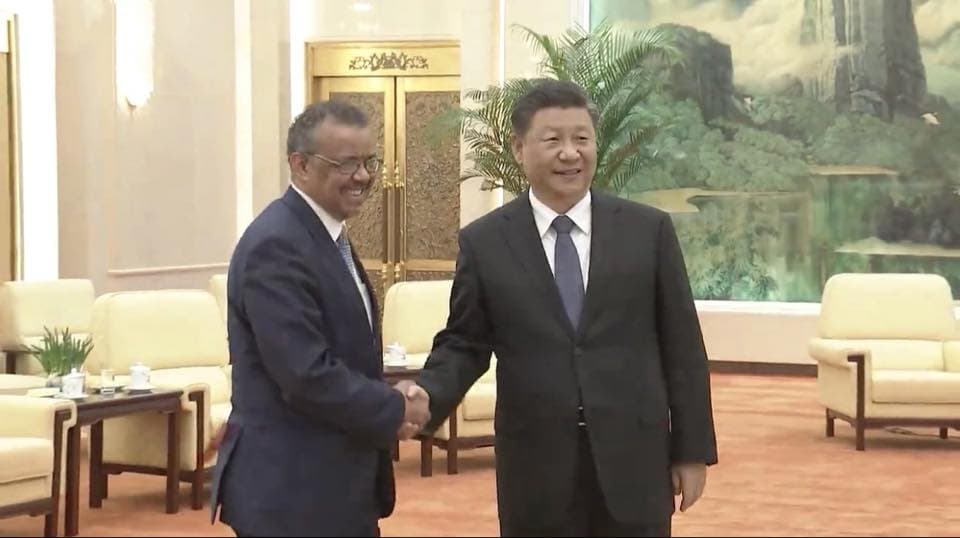 譚德塞於今年1月27親自赴中國,與國家主席習近平會面。(翻攝自譚德塞臉書)
