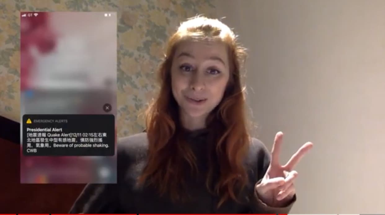 涅恰耶娃表示10日和11日的兩次大地震,把她嚇壞了。(翻攝YouTube畫面)