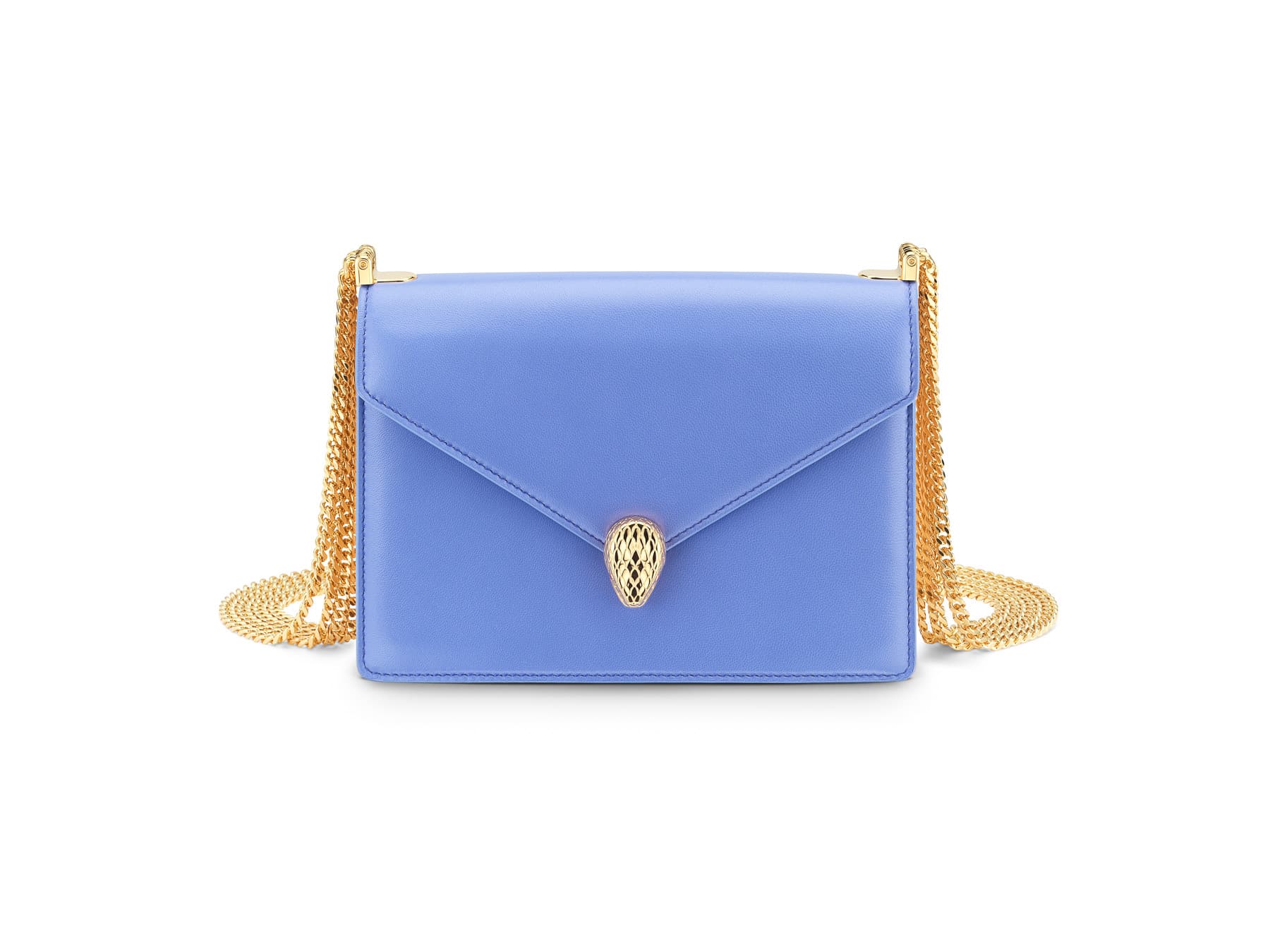 Serpenti Forever Multichain薰衣草紫水晶色小牛皮肩背包。NT$77,200。（寶格麗提供）
