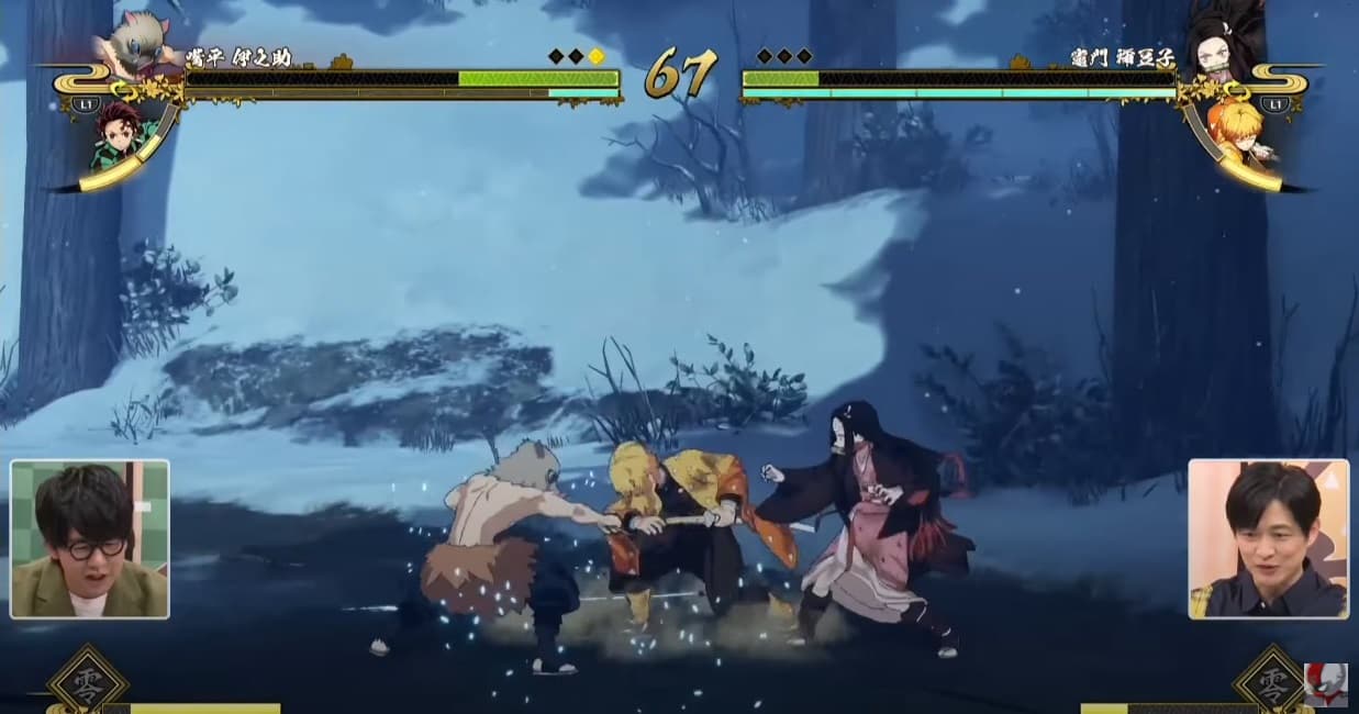 《鬼滅之刃 火之神血風譚》可讓兩名玩家各選擇兩名角色對戰（翻攝Gematsu YouTube頻道）