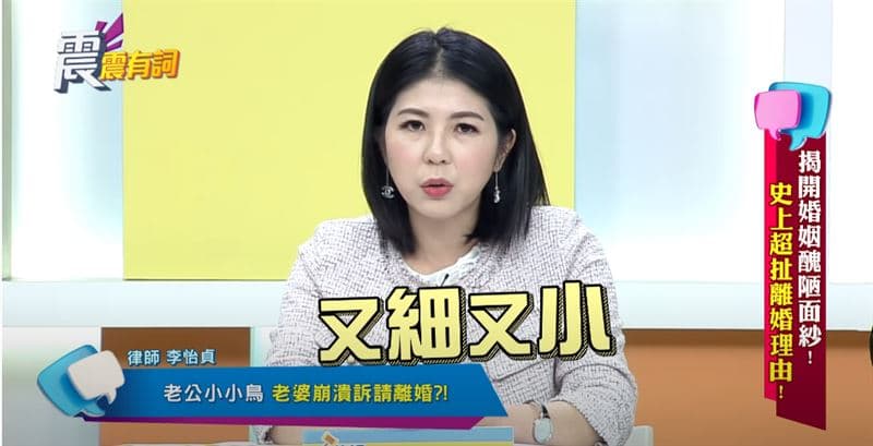 律師李怡貞曾在《震震有詞》節目分享離婚夫妻故事。(翻攝自YouTube