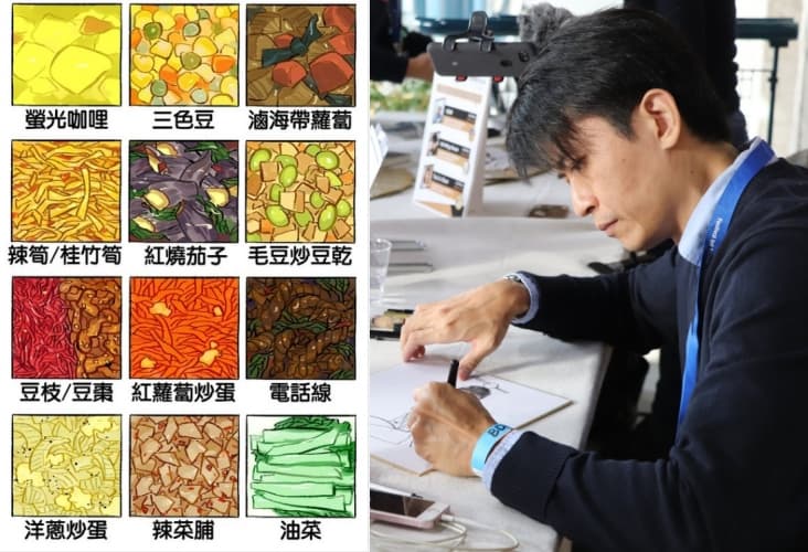 漫畫家葉明軒在臉書分享12種難吃的便當配菜,引發不少網友共鳴。(翻攝自葉明軒臉書)