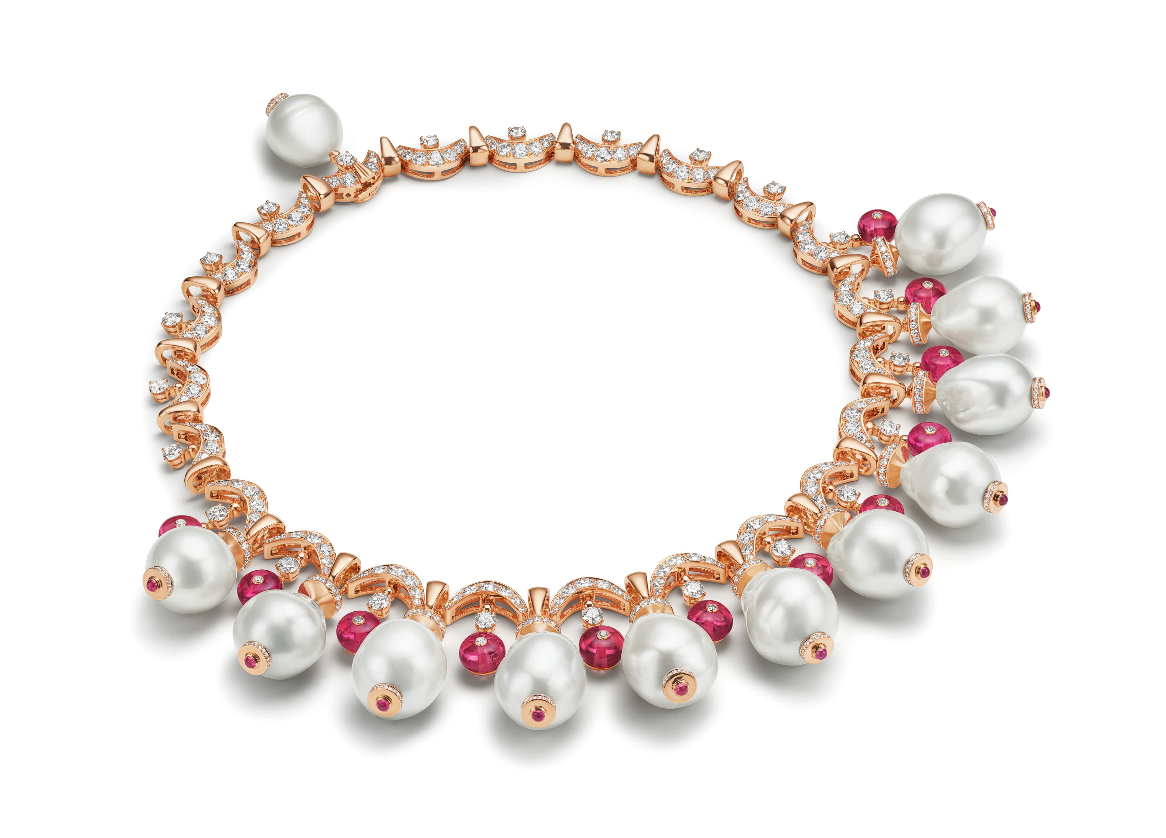 BVLGARI BAROCKO系列頂級碧璽、珍珠與鑽石項鍊。（寶格麗提供）