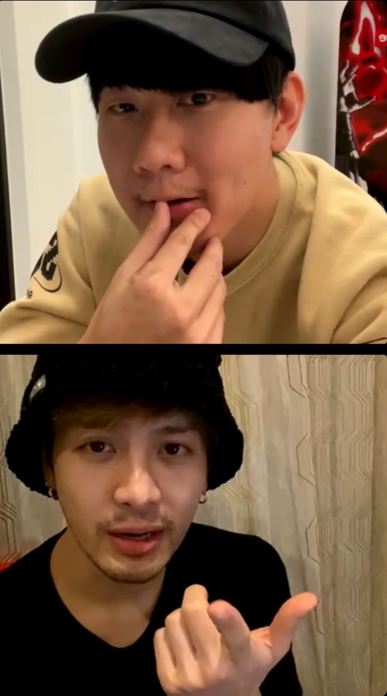 正在台北家中居家隔離的JJ林俊傑(上),昨晚無預警在IG開直播。(翻攝自林俊傑IG)