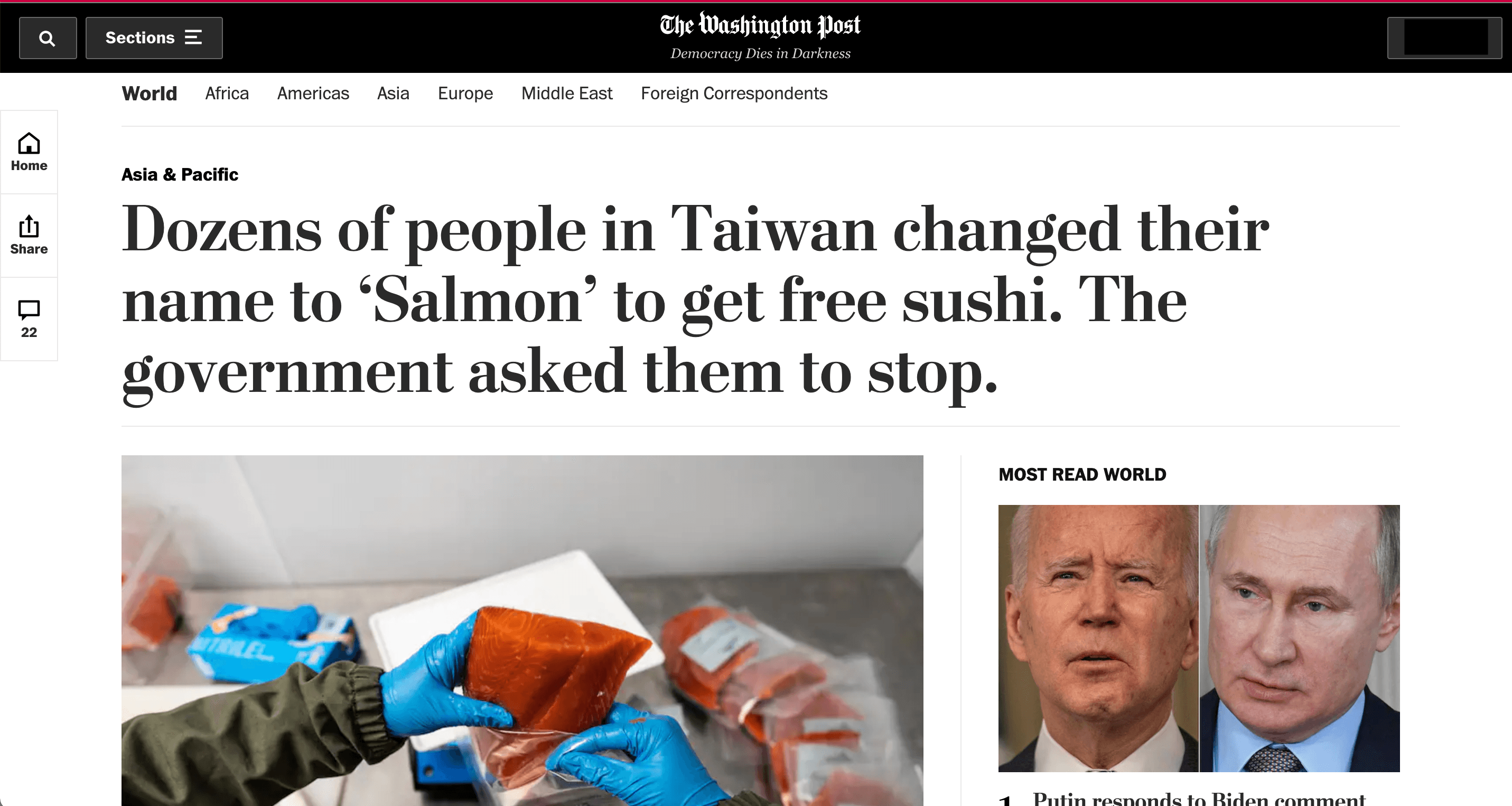 《華盛頓郵報》報導,官員呼籲民眾停止為了鮭魚改名行為。(翻攝The Washington Post官網)