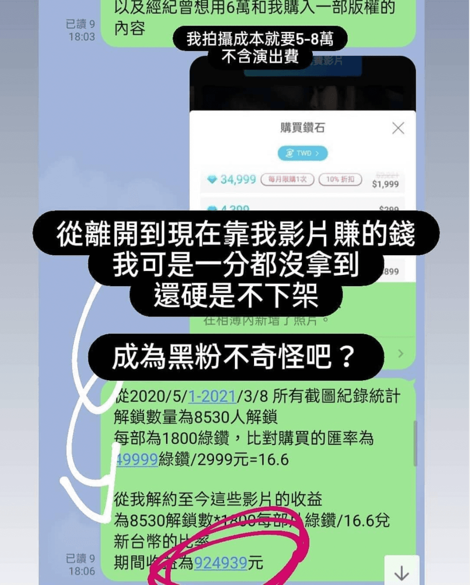 吳夢夢貼出對話截圖,指SWAG平台沒付給她應得的酬勞。(翻攝自吳夢夢IG)