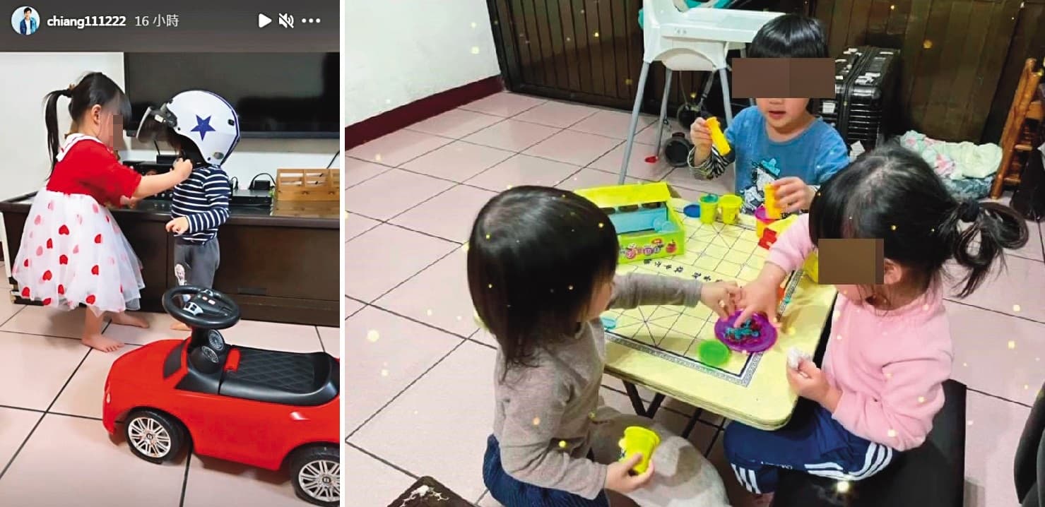 江宏傑在限時動態中分享2個孩子玩樂的情形,卻未標註福原愛,兩人關係疑陷入緊張。(翻攝自江宏傑IG)
