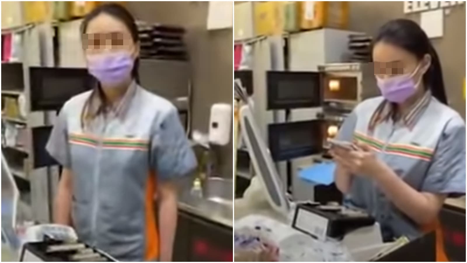 女店員遭扯名牌後,拿起手機詢問相關法律途徑。(翻攝自YouTube頻道)