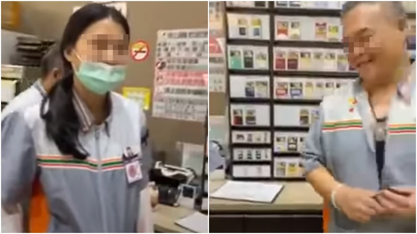 吳女事後頻頻向大夜班店員抱怨,主張自己的消費者權益,影片中可見兩名店員無奈之意表露無疑。(翻攝自YouTube頻道)