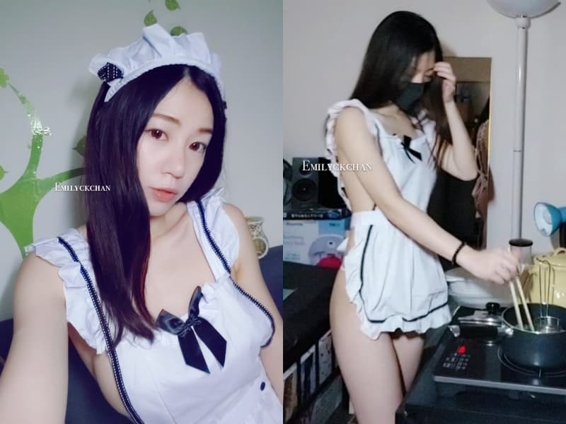 女僕裝、裸體圍裙也包不住Emilyck Chan的性感。(翻攝自Emilyck Chan臉書)