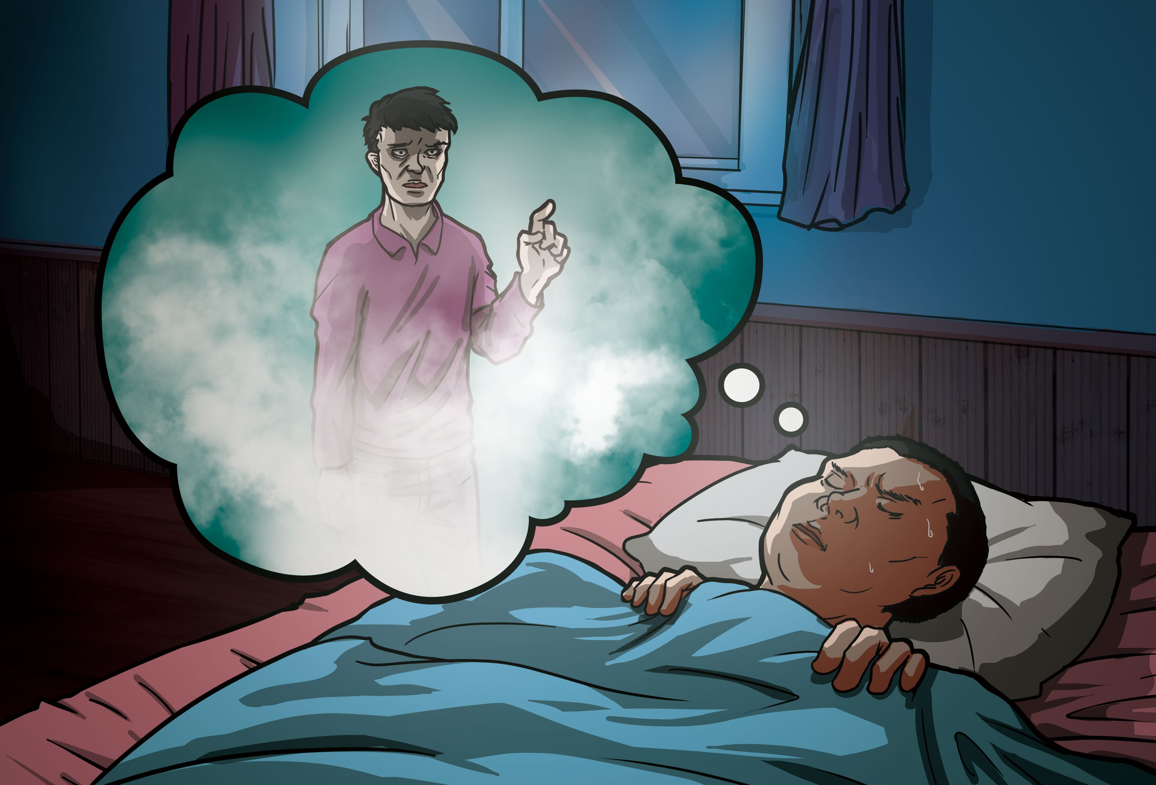 刑警賴義芳在慈玄寺的廂房睡覺,結果夢到死者向他申冤。