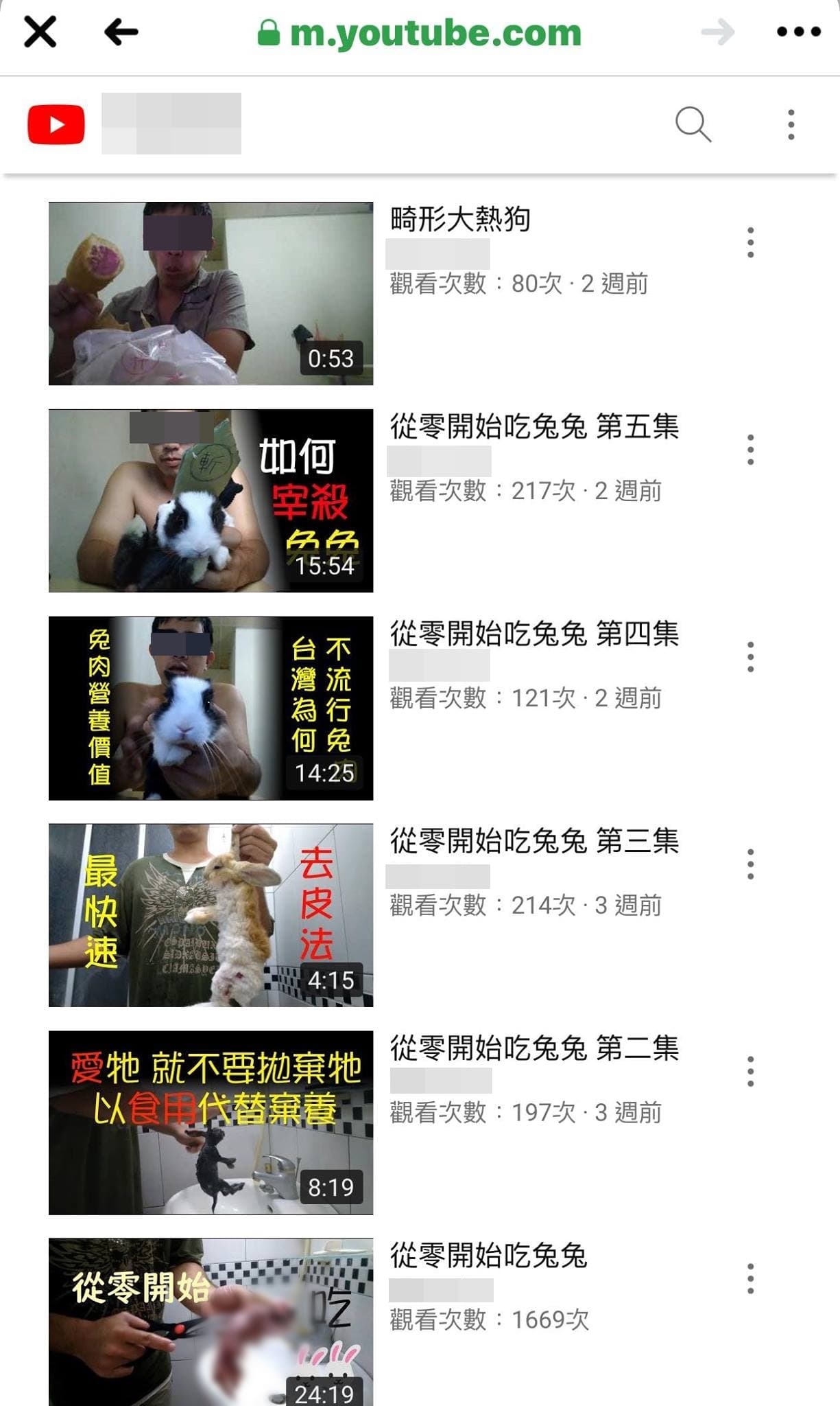 一名男子上傳宰殺兔子的「教學」影片。（翻攝自邵柏虎臉書）