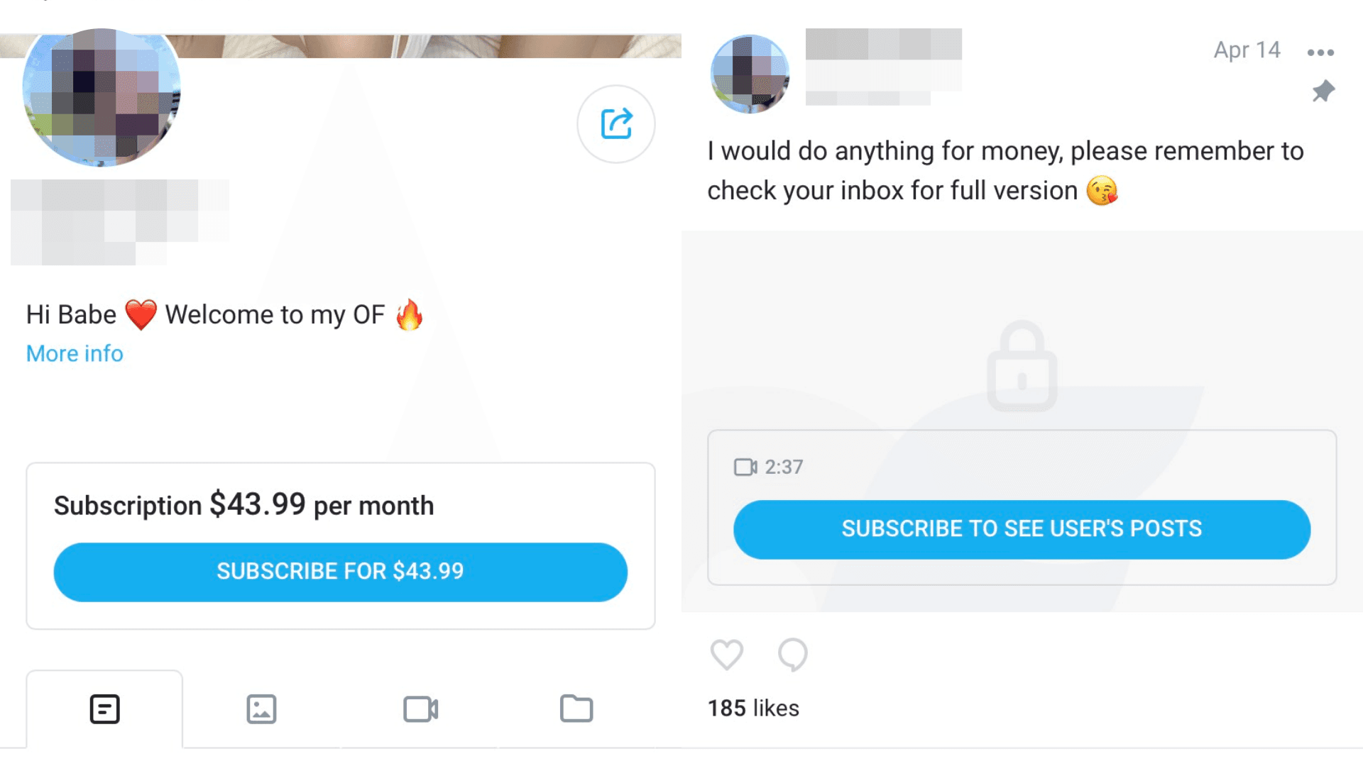 OnlyFans需支付訂閱費才能解鎖照片、影片等內容。(翻攝自OnlyFans)