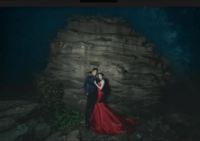 周孝安(左)3月閃婚陳天仁(右),兩人的星光婚紗照超級浪漫。(翻攝自陳天仁IG)