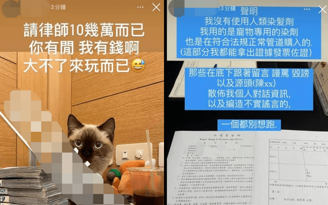 羅女稱自己是使用寵物染毛劑,並嗆吿網友。(翻攝自貓咪也瘋狂俱樂部)