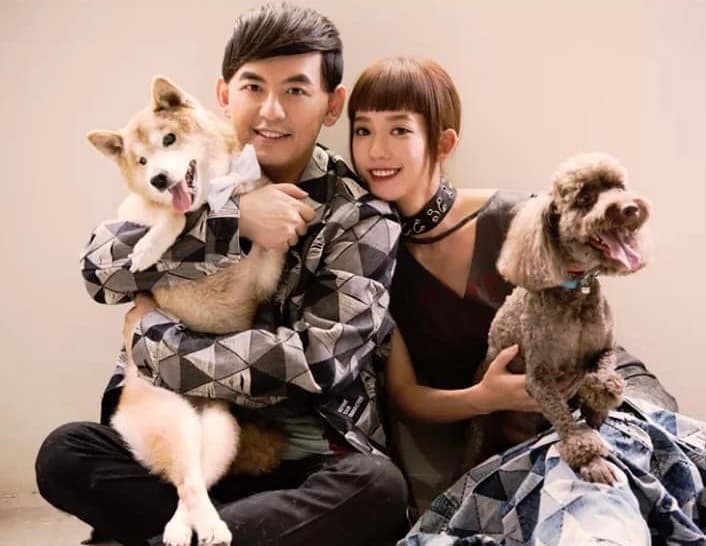 黃子佼趁著愛犬「元氣」尚未過世前特地超前部署與孟耿如及她的愛犬「yabi」合拍婚紗照。(翻攝自黃子佼臉書)