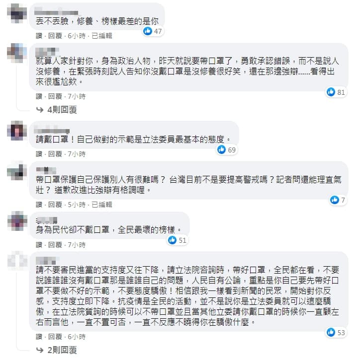 林岱樺在立法院質詢不戴口罩,引發民眾怒火。(翻攝林岱樺臉書)