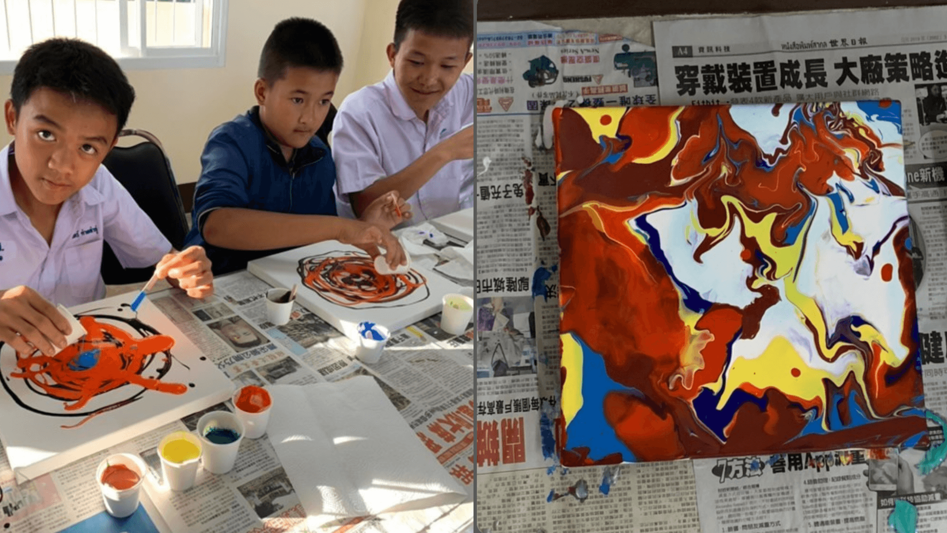 吳庭逸曾到泰國參與公益活動,教導孩子繪製流動畫。(吳庭逸提供)